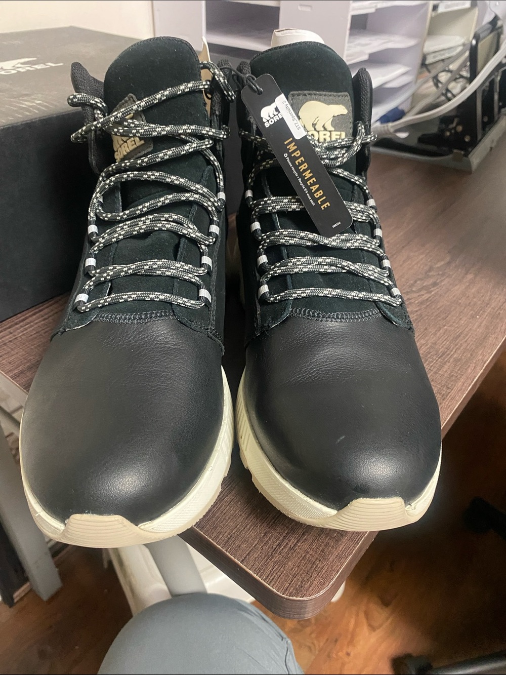 Sorel Men’s Black Leather Waterproof Lace-Up Boots with Cream Sole